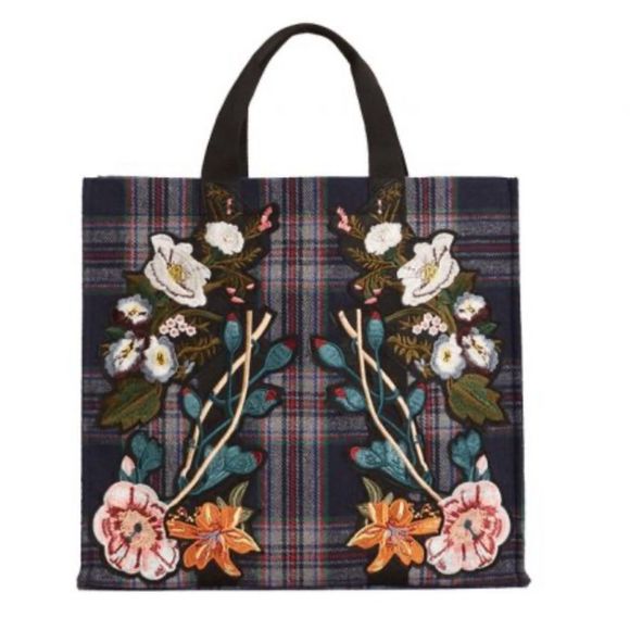 Mango Handbags - Mango Plaid Embroidered Shopper Tote Bag
